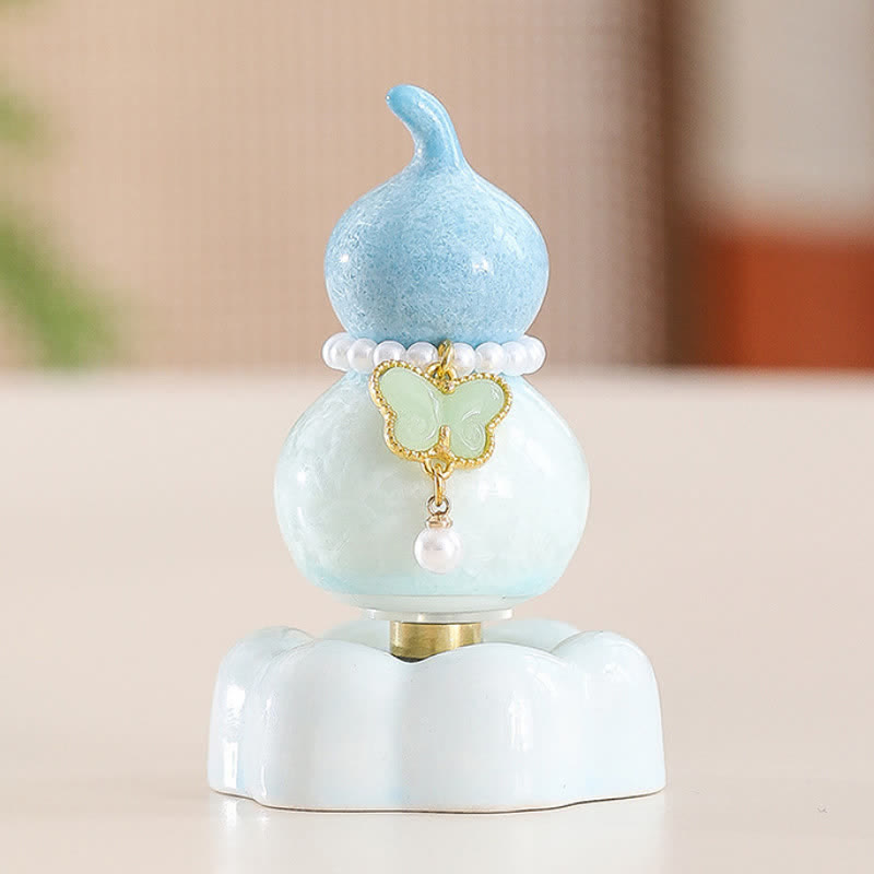 Buddha Stones Keramische vlinderpompoen, draaiend, Mindfulness woondecoratie. - Kalebas lichtblauw + lichtgroene vlinder + blauwe basis - image 7