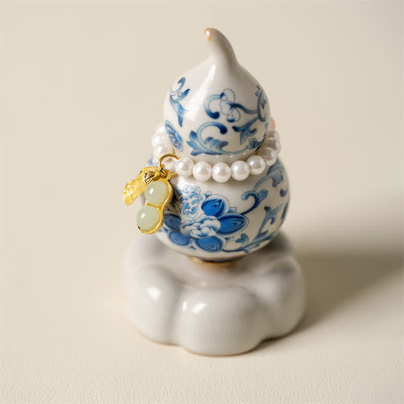 Buddha Stones Blauw-witte keramische draaiende kalebas lotus Mindfulness woondecoratie - Witte voet, ca. 4,8 cm × 4,8 cm × 8,5 cm - image 0