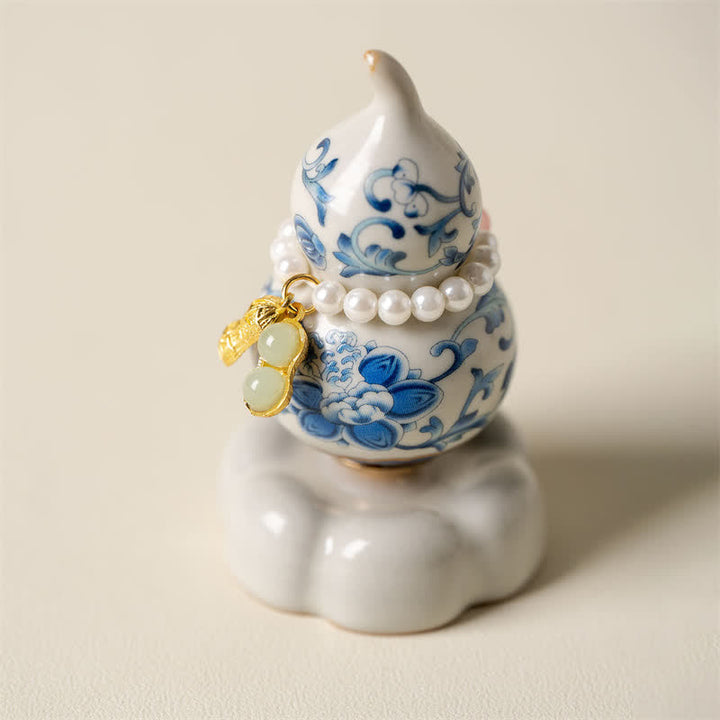 Buddha Stones Blauw-witte keramische draaiende kalebas lotus Mindfulness woondecoratie - Witte voet, ca. 4,8 cm × 4,8 cm × 8,5 cm - image 0