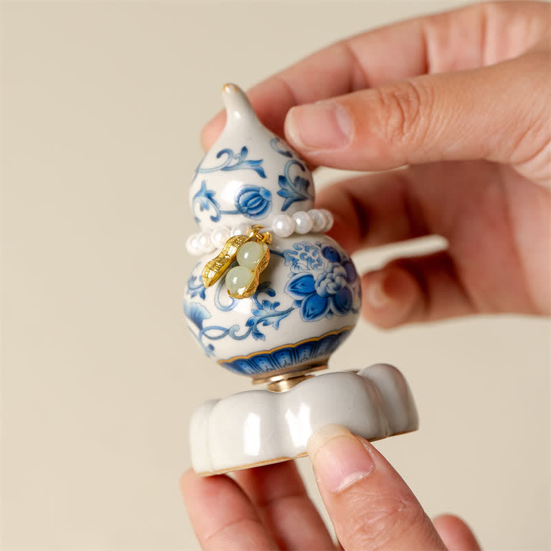 Buddha Stones Blauw-witte keramische draaiende kalebas lotus Mindfulness woondecoratie - image 3