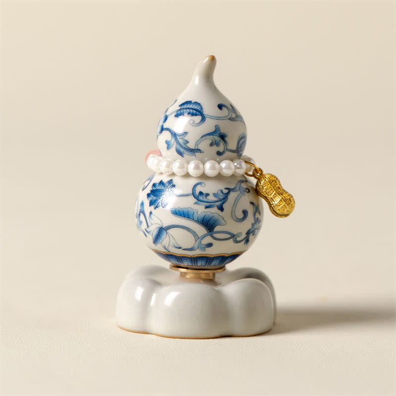 Buddha Stones Blauw-witte keramische draaiende kalebas lotus Mindfulness woondecoratie - image 2
