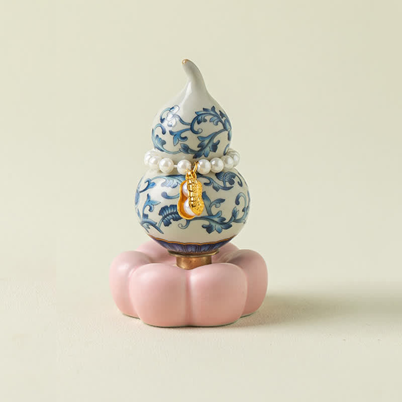 Buddha Stones Blauw-witte keramische draaiende kalebas lotus Mindfulness woondecoratie - Roze voetstuk, ca. 4,8 cm × 4,8 cm × 8,5 cm - image 8
