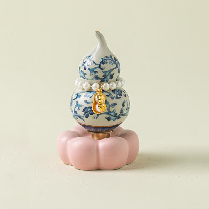 Buddha Stones Blauw-witte keramische draaiende kalebas lotus Mindfulness woondecoratie - Roze voetstuk, ca. 4,8 cm × 4,8 cm × 8,5 cm - image 8
