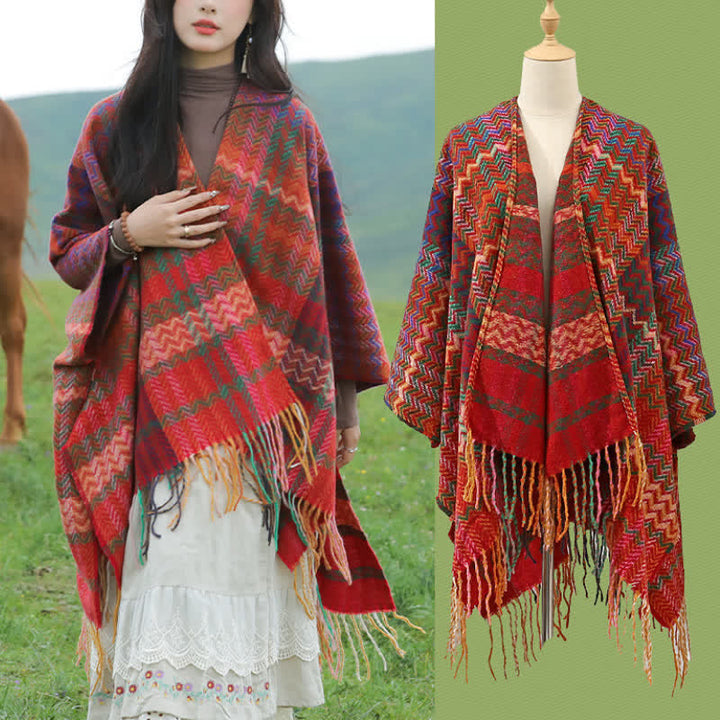 Buddha Stones Herfst/Winter Boho Sjaal met Golvende Strepen en Sjaal (groot) voor Dames - image 11