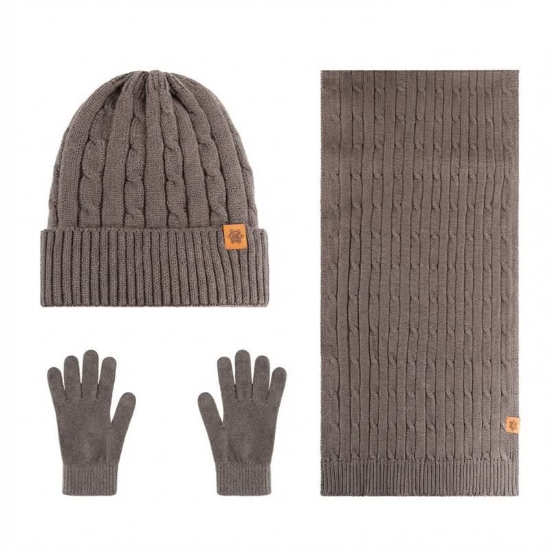 Buddha Stones 3-delige winterse gebreide sjaal, muts en handschoenen, perfect als cadeau voor heren. - 3 stuks gedraaid bruin - image 21