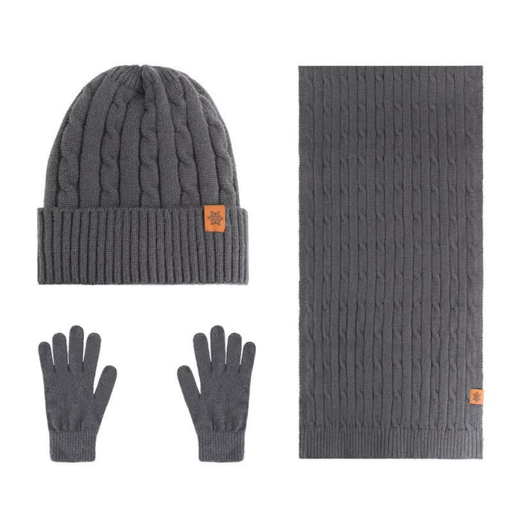 Buddha Stones 3-delige winterse gebreide sjaal, muts en handschoenen, perfect als cadeau voor heren. - 3 stuks gedraaide donkergrijze - image 20