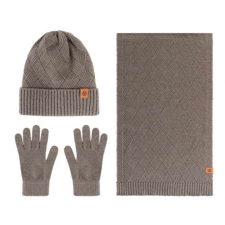 Buddha Stones 3-delige winterse gebreide sjaal, muts en handschoenen, perfect als cadeau voor heren. - 3 stuks ruitvormig bruin - image 17