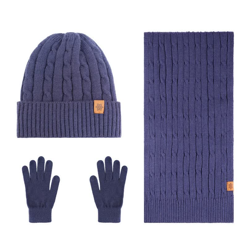 Buddha Stones 3-delige winterse gebreide sjaal, muts en handschoenen, perfect als cadeau voor heren. - 3-delige Twisted Navy - image 22