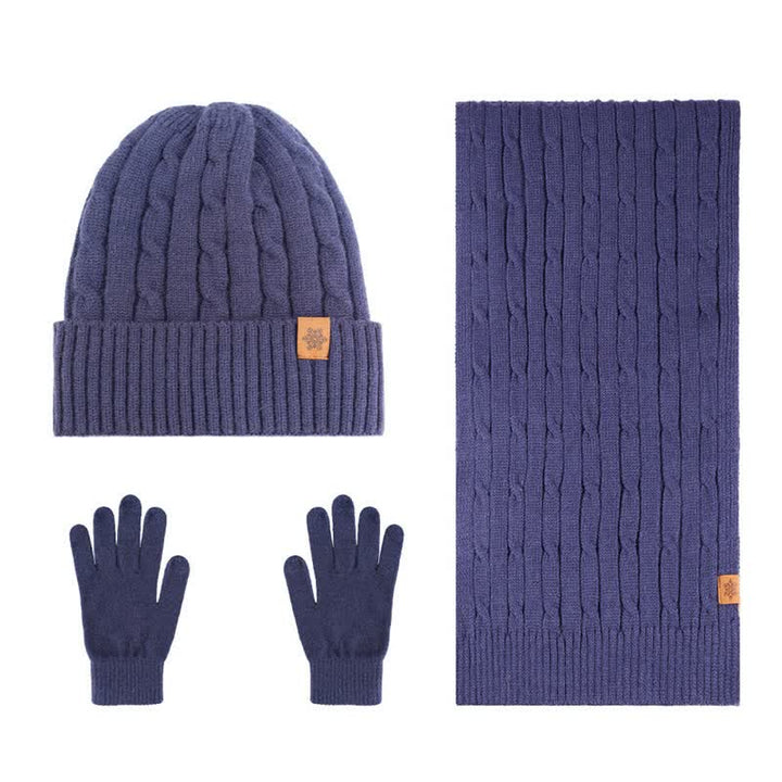 Buddha Stones 3-delige winterse gebreide sjaal, muts en handschoenen, perfect als cadeau voor heren. - 3-delige Twisted Navy - image 22