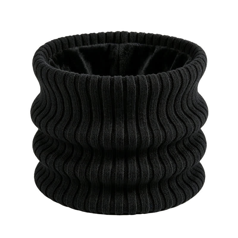 Buddha Stones Winterse geribbelde gebreide nekwarmer met fleecevoering voor heren - Zwart - image 6