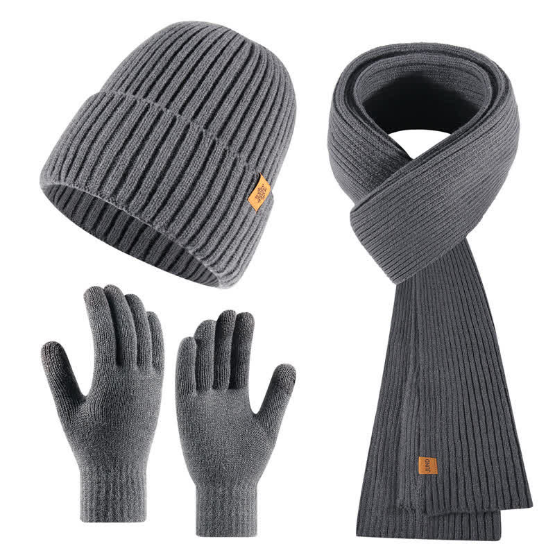 Buddha Stones 3-delige winterse gebreide sjaal, muts en handschoenen, perfect als cadeau voor heren. - image 6