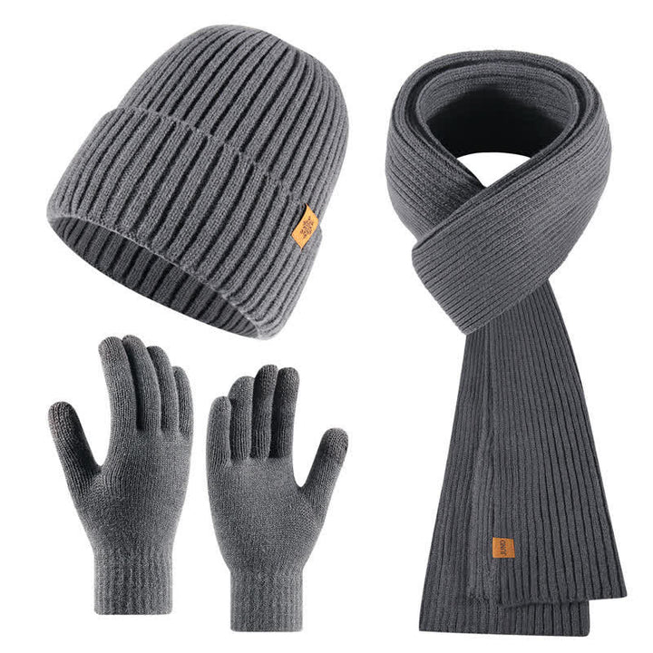 Buddha Stones 3-delige winterse gebreide sjaal, muts en handschoenen, perfect als cadeau voor heren. - image 6