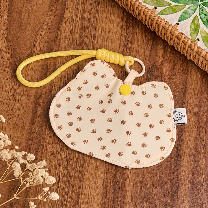 Buddha Stones Portemonnee met geel-wit kattenpootafdrukjes en schattige drukknoopsluiting - Patroon met pootafdrukken van een geel kitten (ongeveer 13 x 10 cm) - image 0