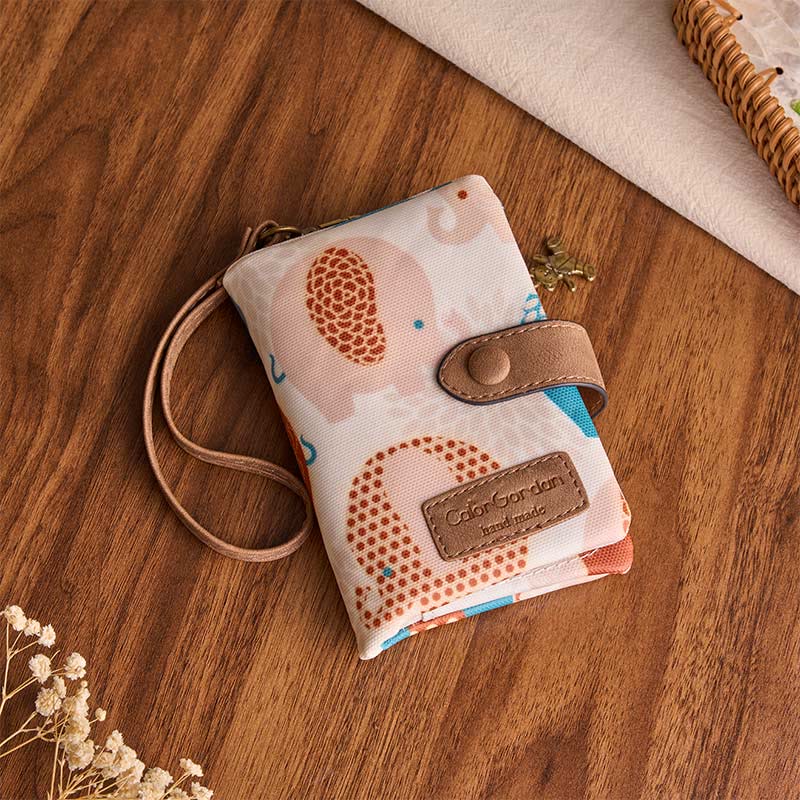 Buddha Stones Compacte Portemonnee met olifantenprint van PU-leer - Olifantenpatroon (ongeveer 13,5 cm × 3 cm × 9,5 cm) - image 0
