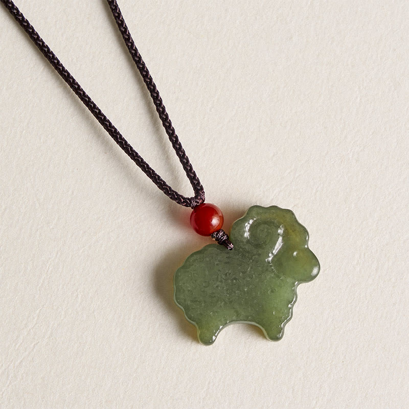 Buddha Stones Groene Hetian jade Chinese dierenriem geit hanger Ketting - image 1