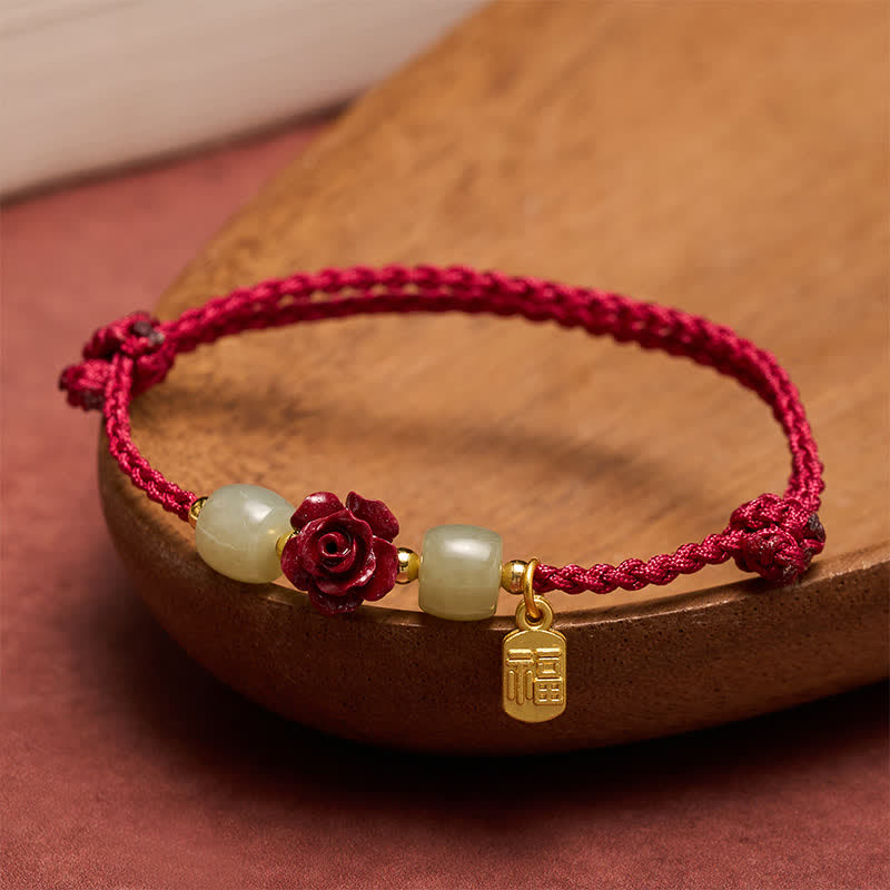 Buddha Stones Cinnabar Fu Karakter Roze Rode String Armband - Rode draad (Bescherming ♥ Geluk) - image 0