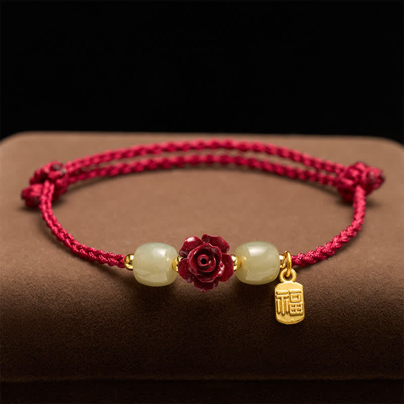Buddha Stones Cinnabar Fu Karakter Roze Rode String Armband - image 1