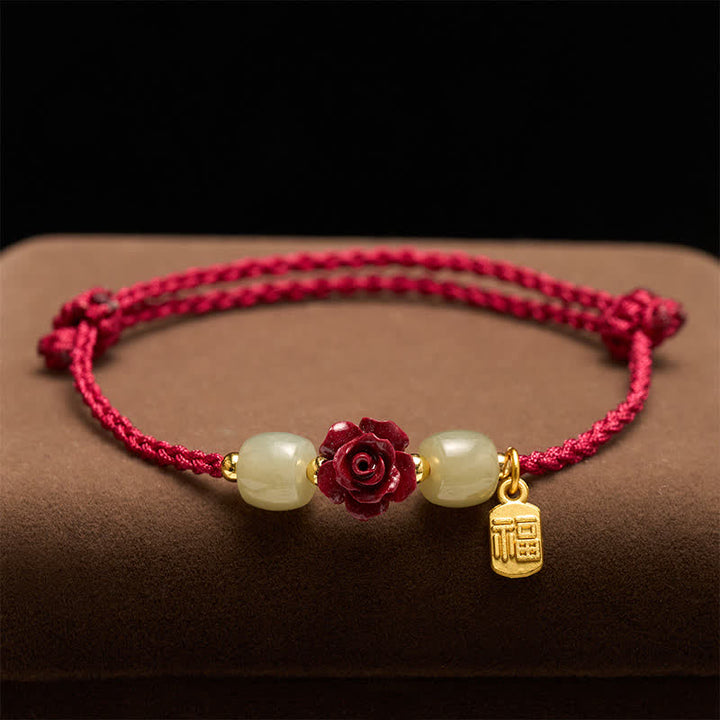 Buddha Stones Cinnabar Fu Karakter Roze Rode String Armband - image 1