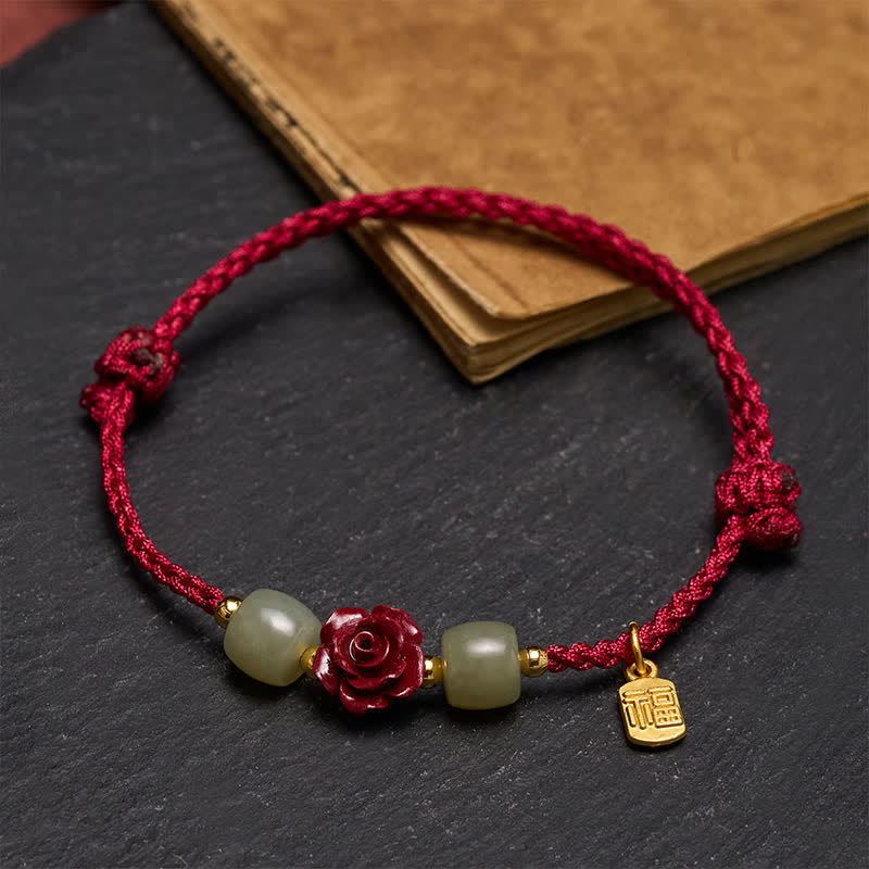 Buddha Stones Cinnabar Fu Karakter Roze Rode String Armband - image 3