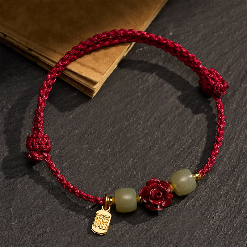Buddha Stones Cinnabar Fu Karakter Roze Rode String Armband - image 2