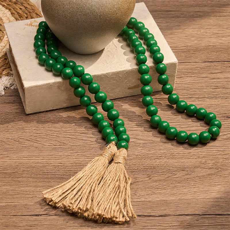 Buddha Stones Groene, verweerde houten kralenkwastjes, Mindfulness woondecoratie. - image 5
