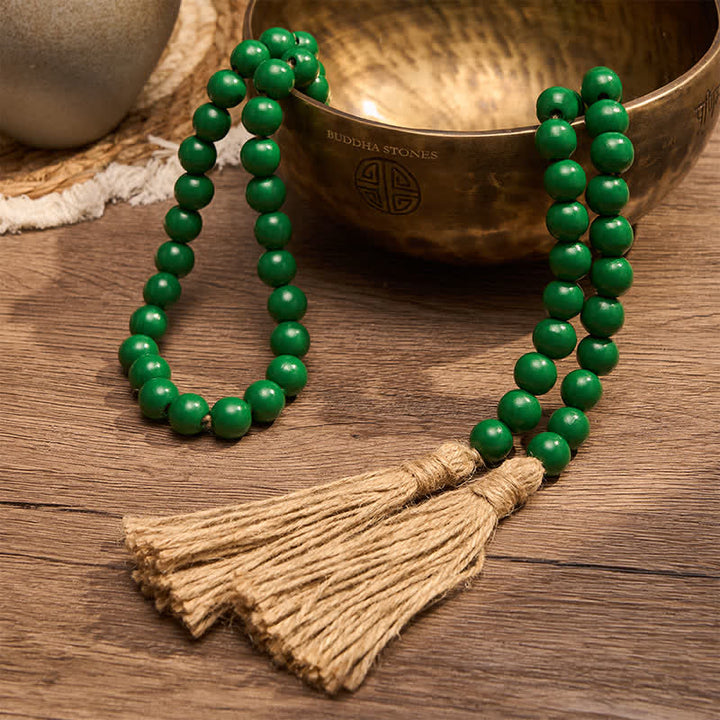 Buddha Stones Groene, verweerde houten kralenkwastjes, Mindfulness woondecoratie. - image 4