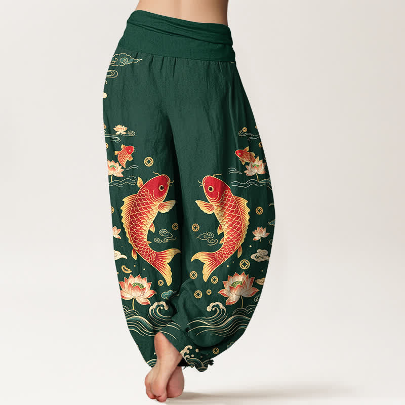 Buddha Stones Dames harembroek met elastische Taille en een gelukbrengend koi-lotuspatroon. - image 7
