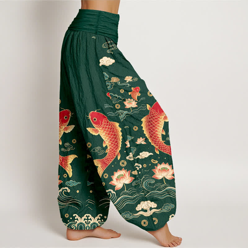 Buddha Stones Dames harembroek met elastische Taille en een gelukbrengend koi-lotuspatroon. - image 6