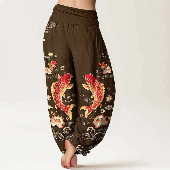 Buddha Stones Dames harembroek met elastische Taille en een gelukbrengend koi-lotuspatroon. - image 10
