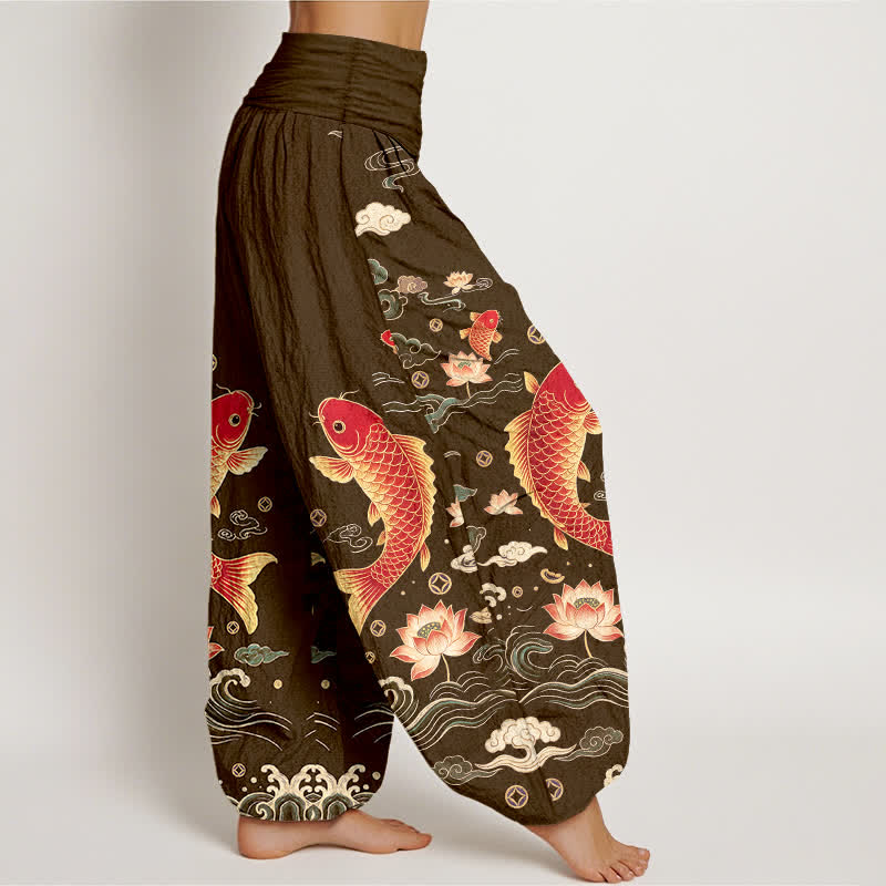 Buddha Stones Dames harembroek met elastische Taille en een gelukbrengend koi-lotuspatroon. - image 9