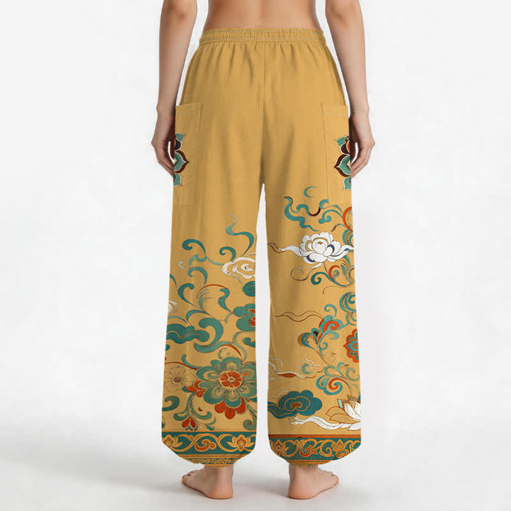 Buddha Stones Vintage katoenen harembroek met lotusbloem- en paisleyprint, elastische Taille en Zakken . - image 2