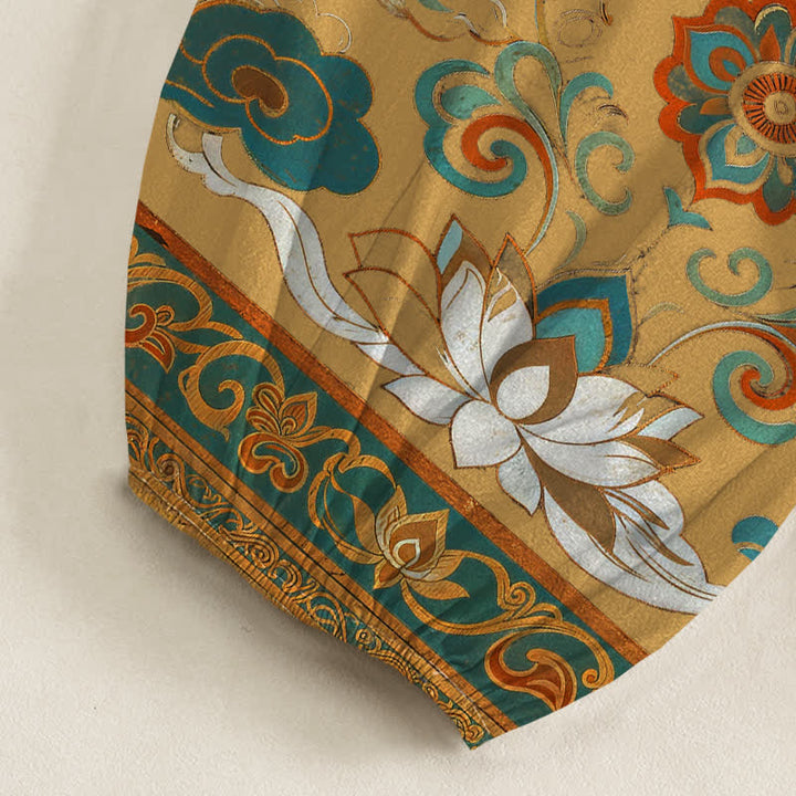 Buddha Stones Vintage katoenen harembroek met lotusbloem- en paisleyprint, elastische Taille en Zakken . - image 6
