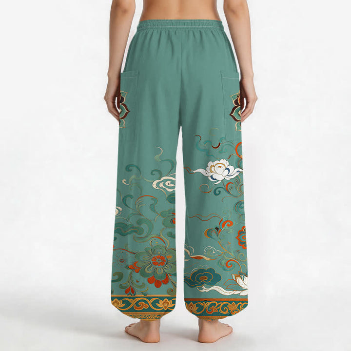 Buddha Stones Vintage katoenen harembroek met lotusbloem- en paisleyprint, elastische Taille en Zakken . - image 9
