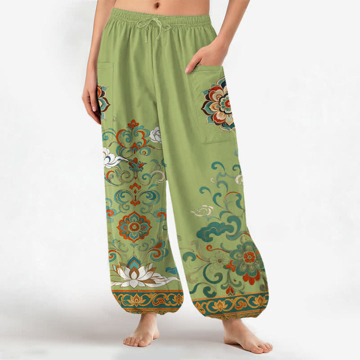 Buddha Stones Vintage katoenen harembroek met lotusbloem- en paisleyprint, elastische Taille en Zakken . - Lichtgroen - US16, UK/AU20, EU48 (3XL) - image 10