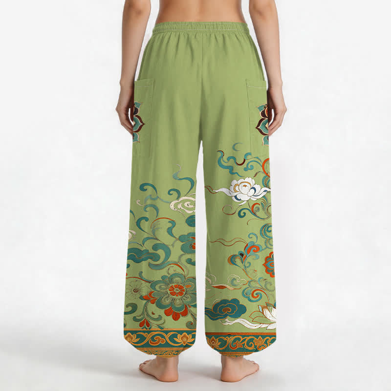 Buddha Stones Vintage katoenen harembroek met lotusbloem- en paisleyprint, elastische Taille en Zakken . - image 12