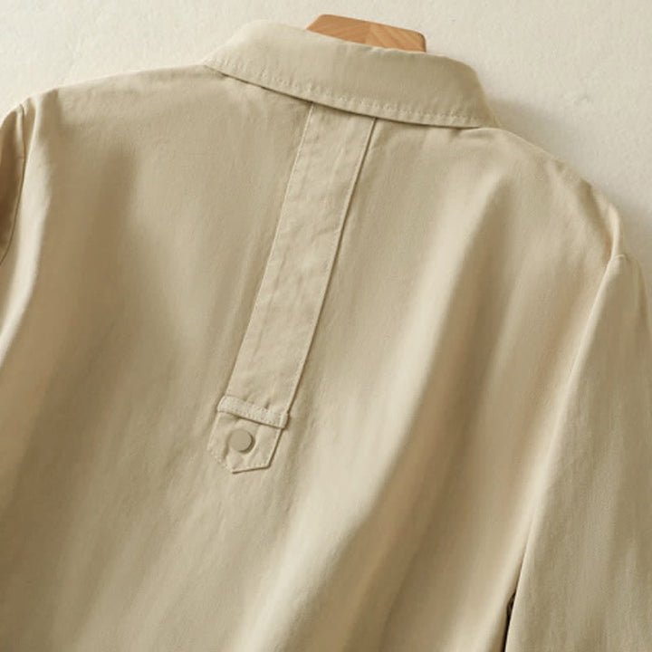 Buddha Stones Casual damesjas met knoopsluiting en Zakken voor de herfst, effen kleur. - image 28