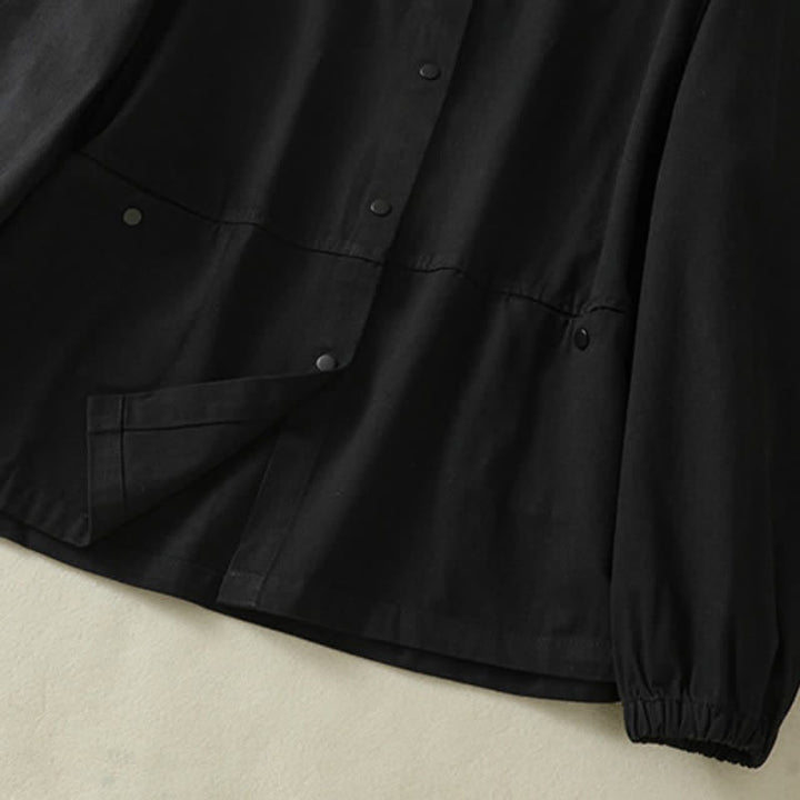 Buddha Stones Casual damesjas met knoopsluiting en Zakken voor de herfst, effen kleur. - image 14