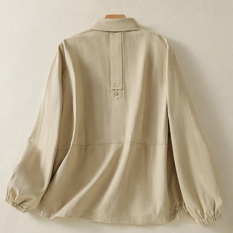 Buddha Stones Casual damesjas met knoopsluiting en Zakken voor de herfst, effen kleur. - image 25