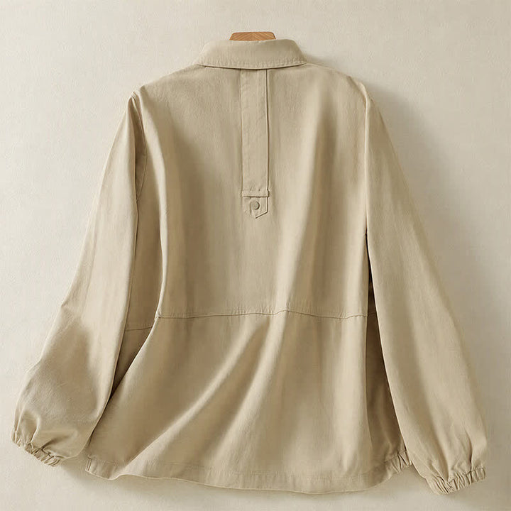 Buddha Stones Casual damesjas met knoopsluiting en Zakken voor de herfst, effen kleur. - image 25
