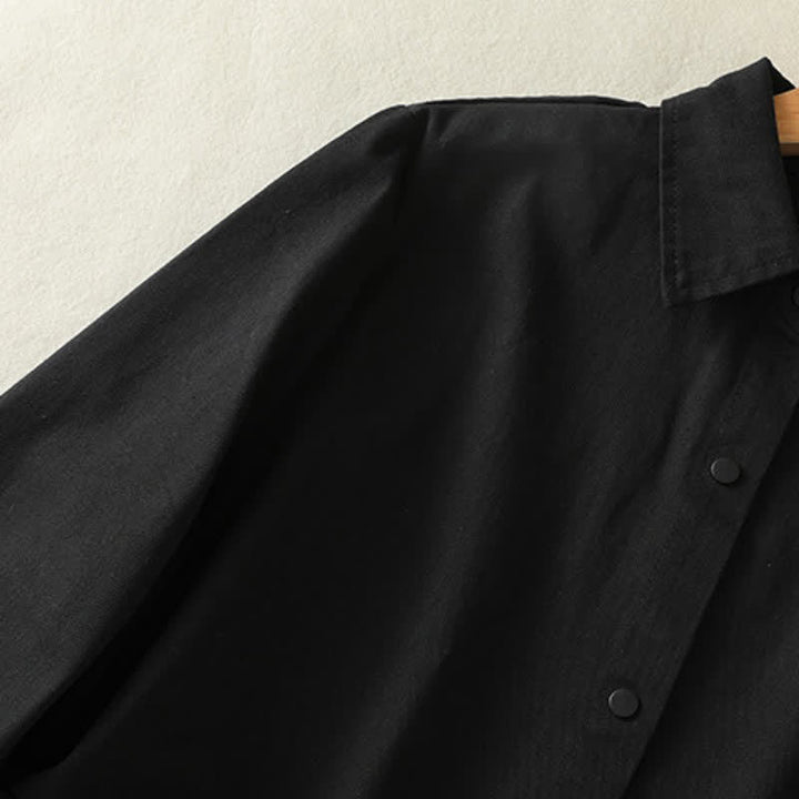 Buddha Stones Casual damesjas met knoopsluiting en Zakken voor de herfst, effen kleur. - image 12
