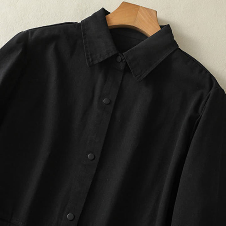 Buddha Stones Casual damesjas met knoopsluiting en Zakken voor de herfst, effen kleur. - image 10