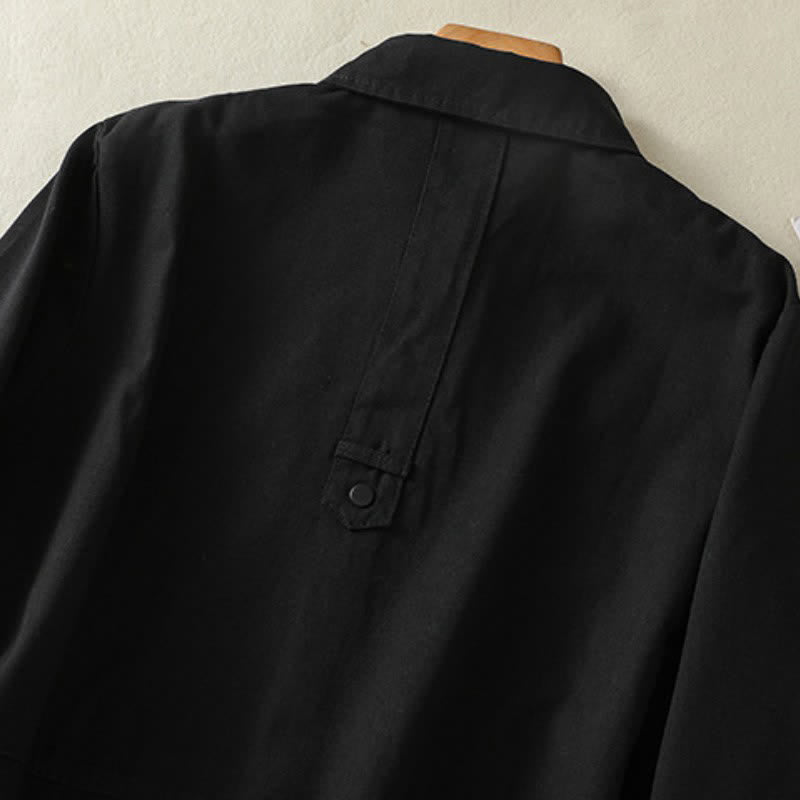 Buddha Stones Casual damesjas met knoopsluiting en Zakken voor de herfst, effen kleur. - image 11