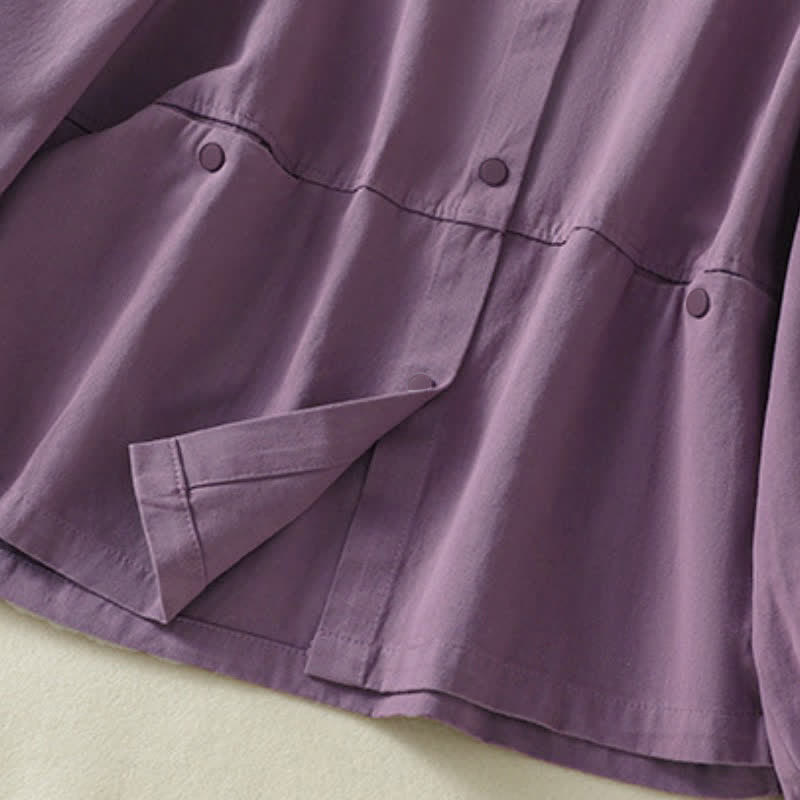 Buddha Stones Casual damesjas met knoopsluiting en Zakken voor de herfst, effen kleur. - image 22