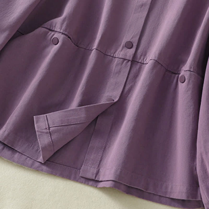 Buddha Stones Casual damesjas met knoopsluiting en Zakken voor de herfst, effen kleur. - image 22