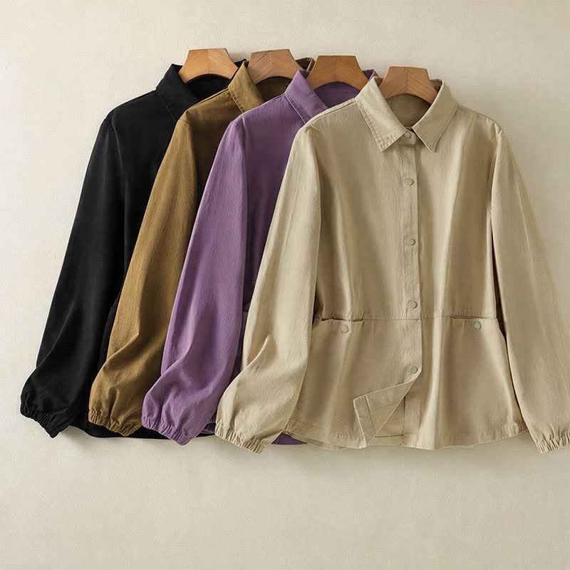 Buddha Stones Casual damesjas met knoopsluiting en Zakken voor de herfst, effen kleur. - image 34