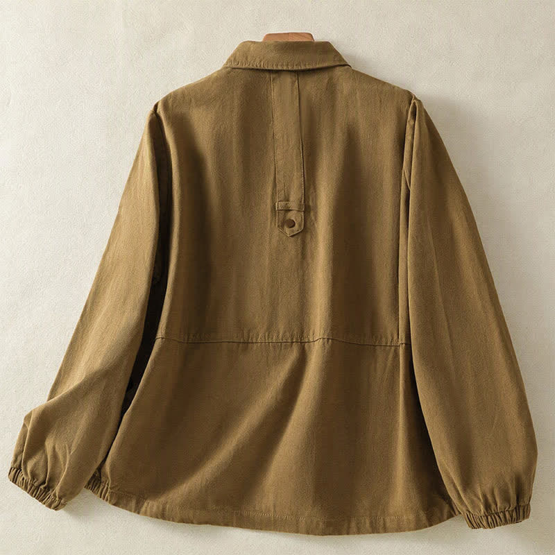 Buddha Stones Casual damesjas met knoopsluiting en Zakken voor de herfst, effen kleur. - image 1