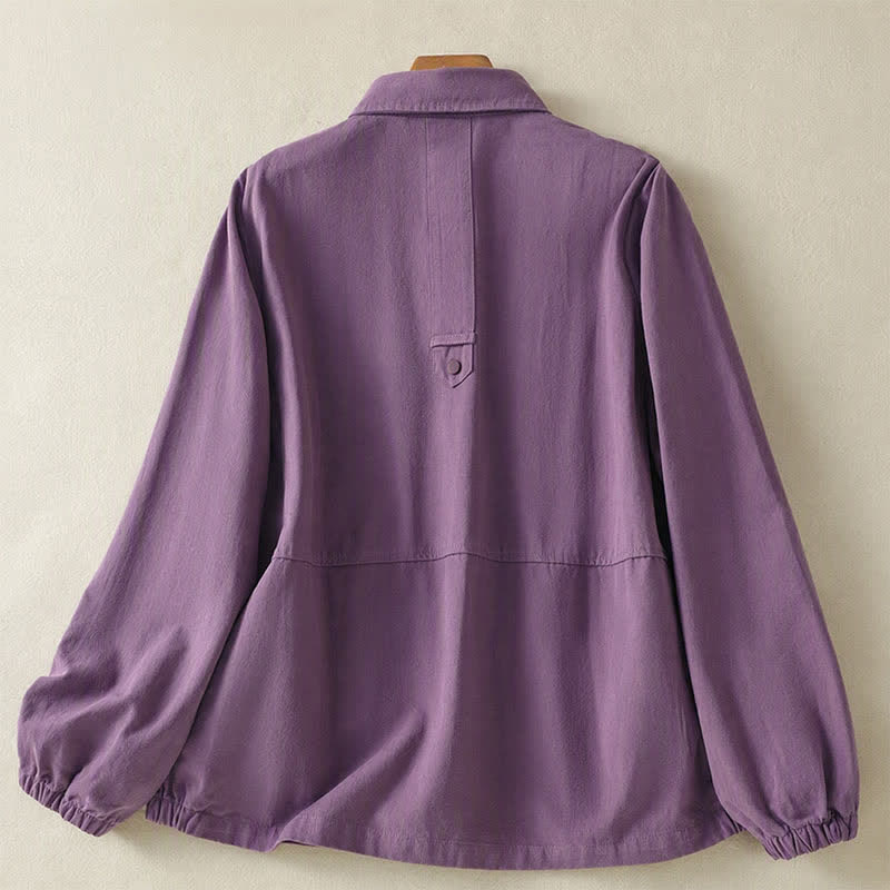 Buddha Stones Casual damesjas met knoopsluiting en Zakken voor de herfst, effen kleur. - image 17