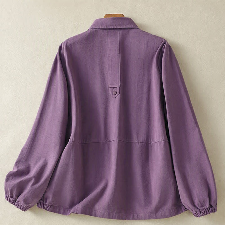 Buddha Stones Casual damesjas met knoopsluiting en Zakken voor de herfst, effen kleur. - image 17