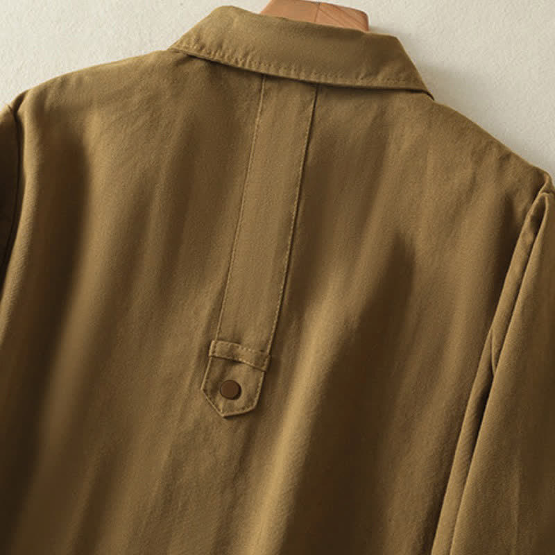 Buddha Stones Casual damesjas met knoopsluiting en Zakken voor de herfst, effen kleur. - image 3