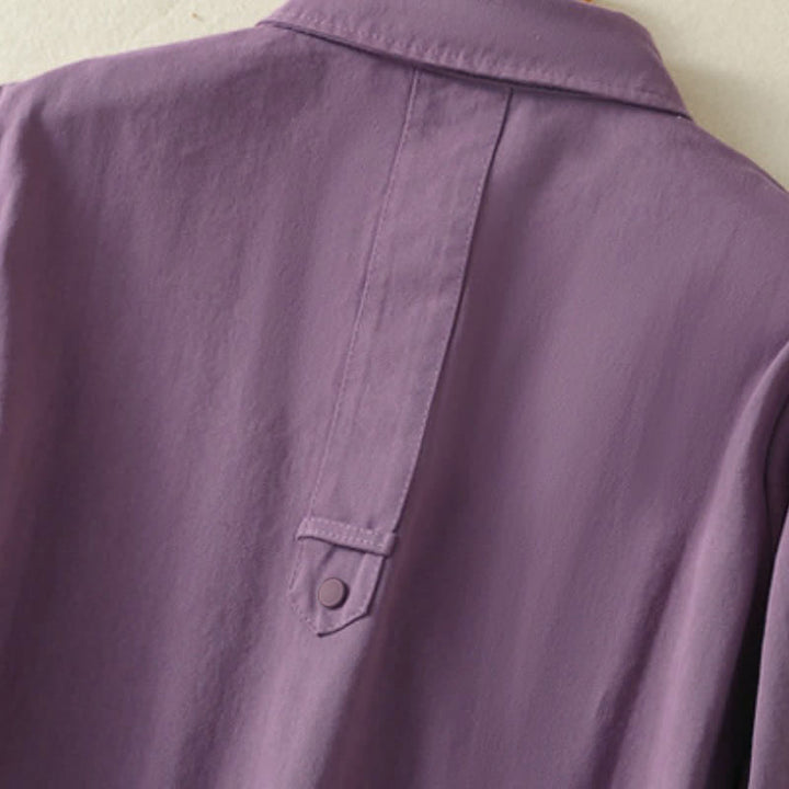 Buddha Stones Casual damesjas met knoopsluiting en Zakken voor de herfst, effen kleur. - image 19